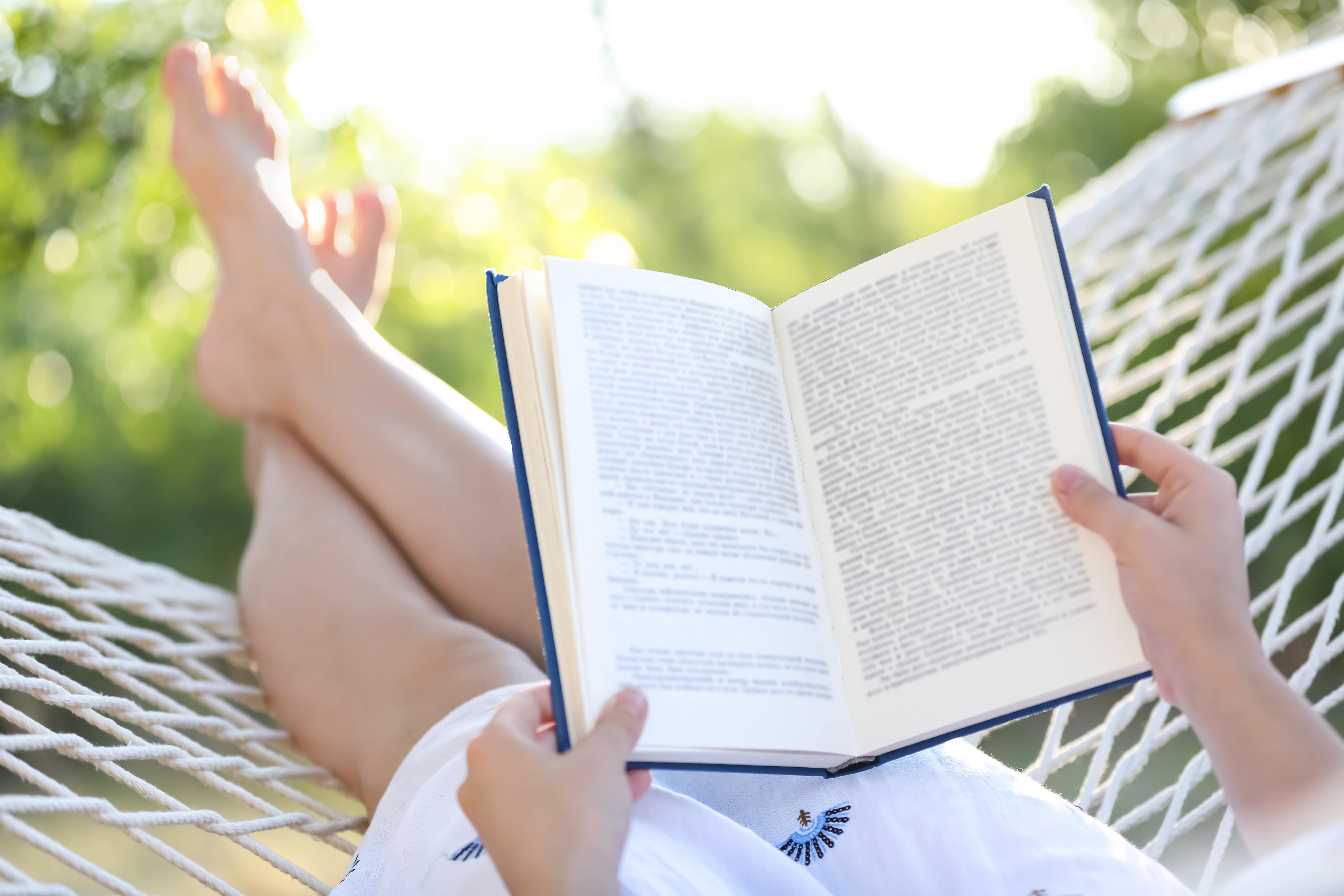 Close up of a open book on a summer day