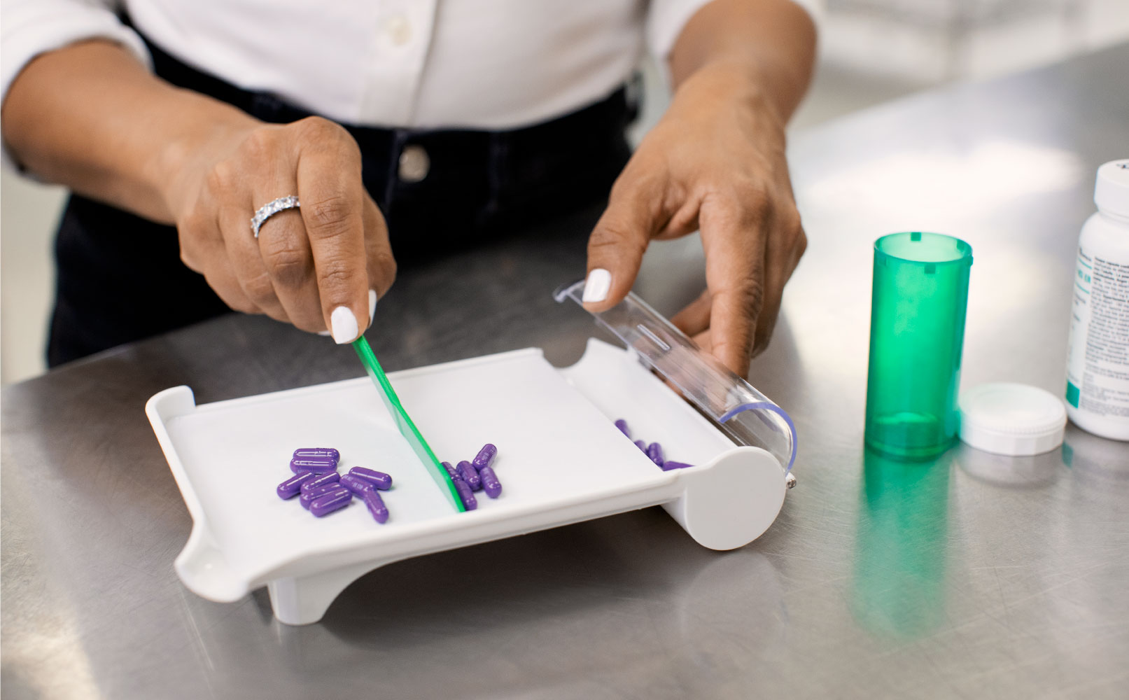 Pharmacist preparing medication prescription