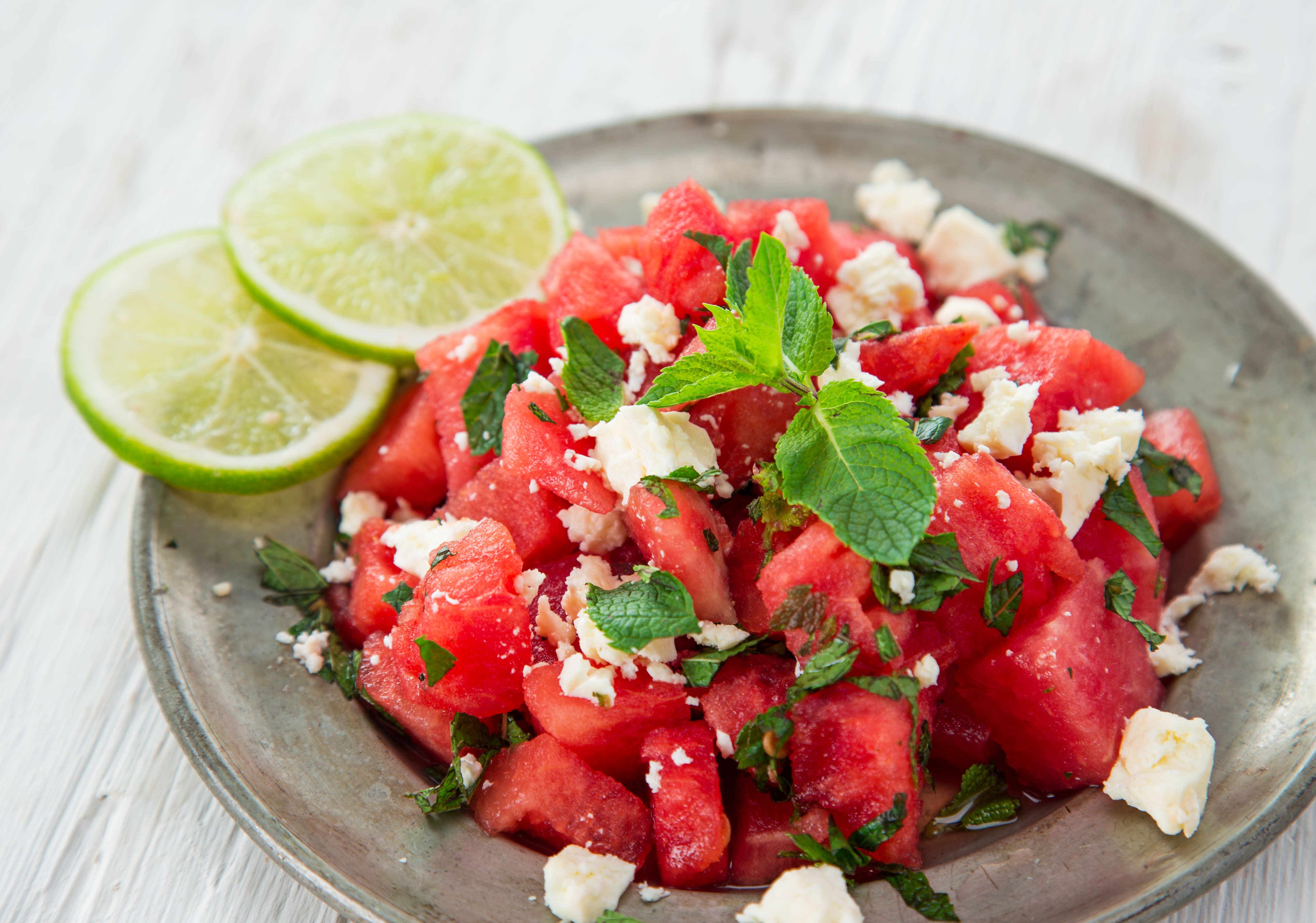 Watermelon salad with cheese