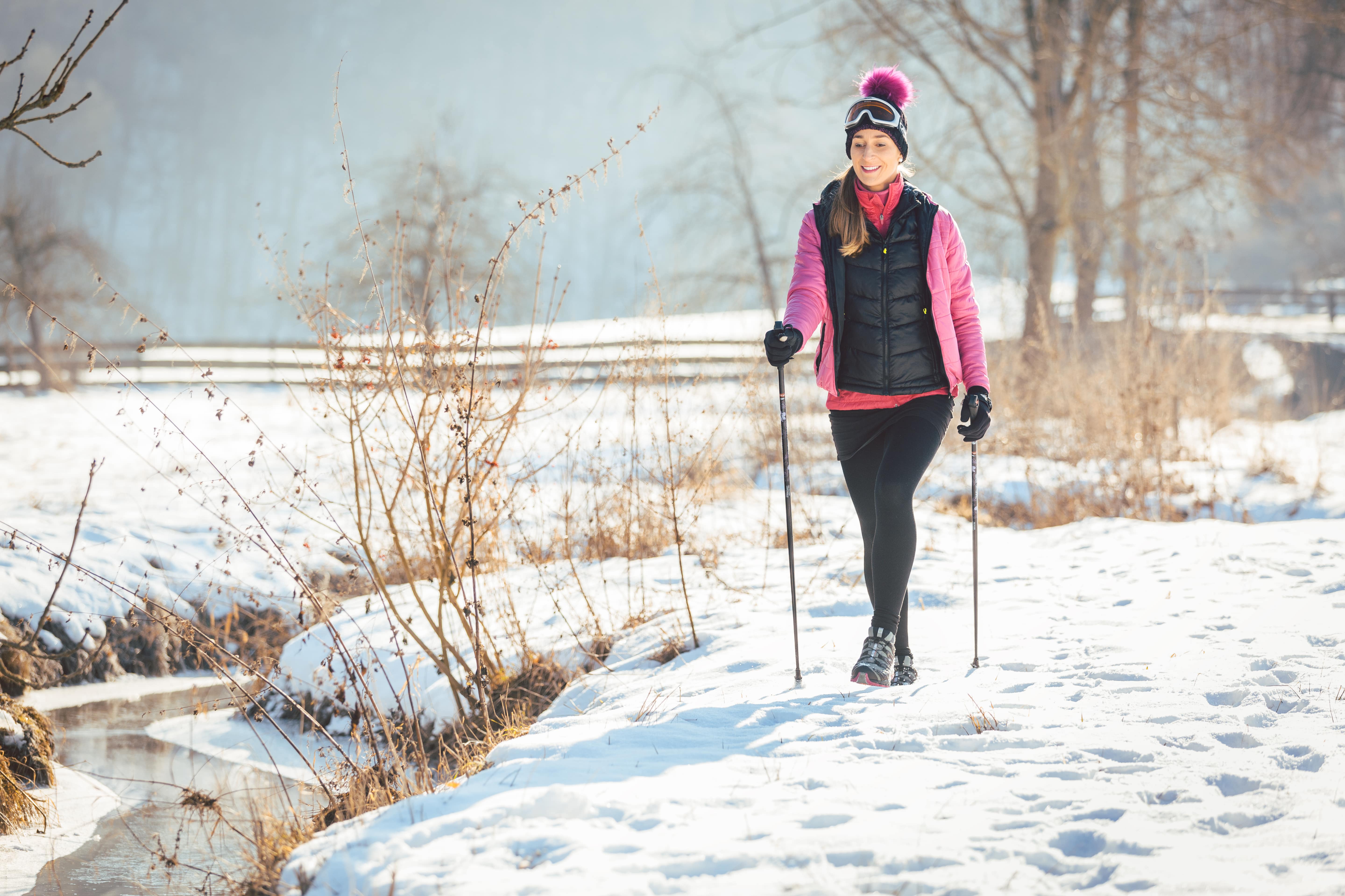 Woman walking outside in the winter